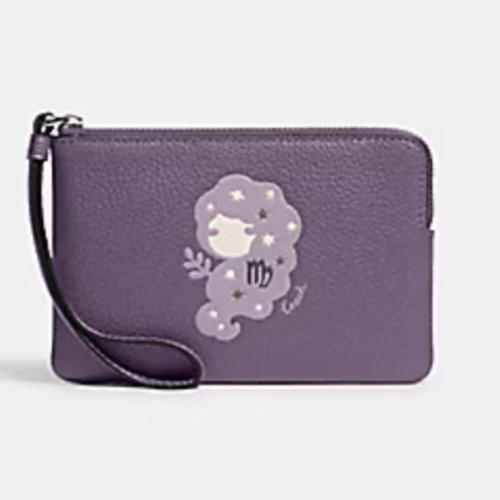 NWT Coach Corner Zip Zodiac Wristlet In Canvas Leather With Virgo CF537